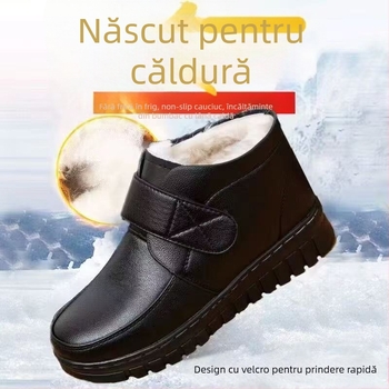Cizme scurte de iarnă pentru femei, din piele sintetică, căptușite cu lână, talpă din cauciuc, închidere cu Velcro, toc mic 1-3 cm