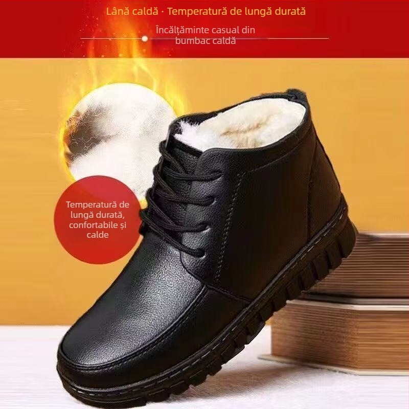 Cizme scurte de iarnă pentru femei, din piele sintetică, căptușite cu lână, talpă din cauciuc, închidere cu Velcro, toc mic 1-3 cm