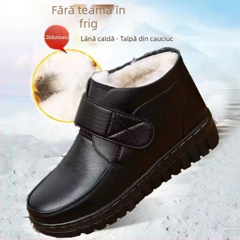 Cizme scurte de iarnă pentru femei, din piele sintetică, căptușite cu lână, talpă din cauciuc, închidere cu Velcro, toc mic 1-3 cm