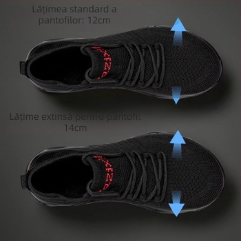 Pantofi de mers unisex, cu partea superioară textilă, vârf rotund, toc 3–5 cm, închidere frontală cu curea, toamna