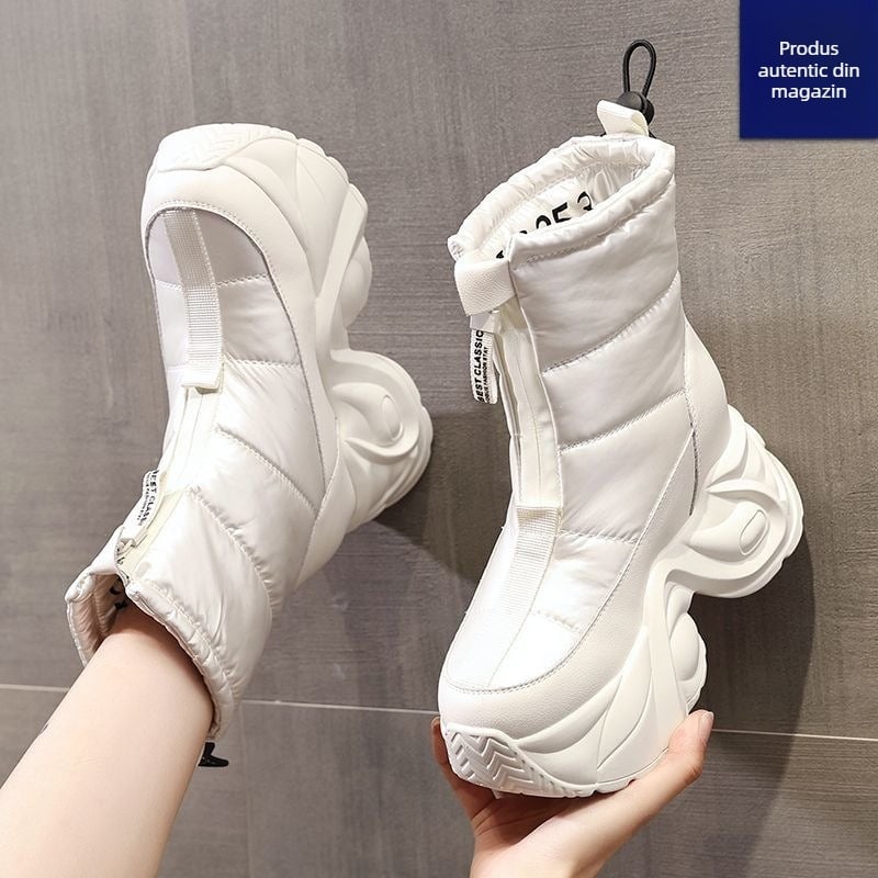 Cizme de zăpadă pentru femei, talpă groasă, înălțime interioară de 12 cm, căptuite cu fleece, talpă antiderapantă.