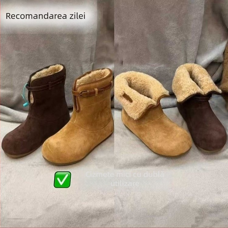 Ghete de iarnă pentru femei, cu exterior PU, talpă din cauciuc, înălțime înaltă, vârf rotund, căptușeală din blană artificială