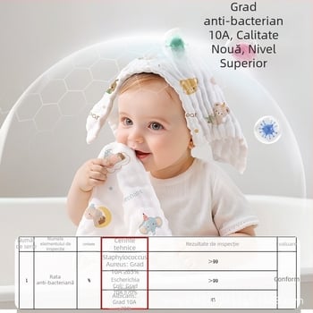 Prosop de față pătrat din tifon pentru bebeluși, 6 straturi, 100% bumbac, absorbție 5–10 s, antibacterian 10a, personalizare disponibilă