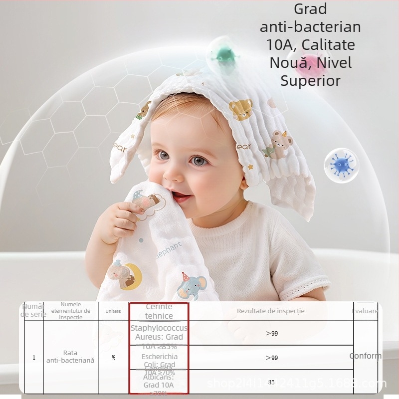 Prosop de față pătrat din tifon pentru bebeluși, 6 straturi, 100% bumbac, absorbție 5–10 s, antibacterian 10a, personalizare disponibilă