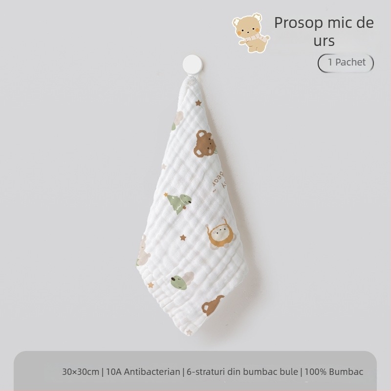Prosop de față pătrat din tifon pentru bebeluși, 6 straturi, 100% bumbac, absorbție 5–10 s, antibacterian 10a, personalizare disponibilă