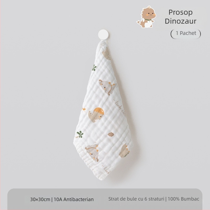 Prosop de față pătrat din tifon pentru bebeluși, 6 straturi, 100% bumbac, absorbție 5–10 s, antibacterian 10a, personalizare disponibilă