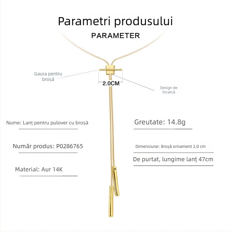 Colier lung din aliaj de cupru, lanț geometric pentru femei, stil fashion, toamna 2025