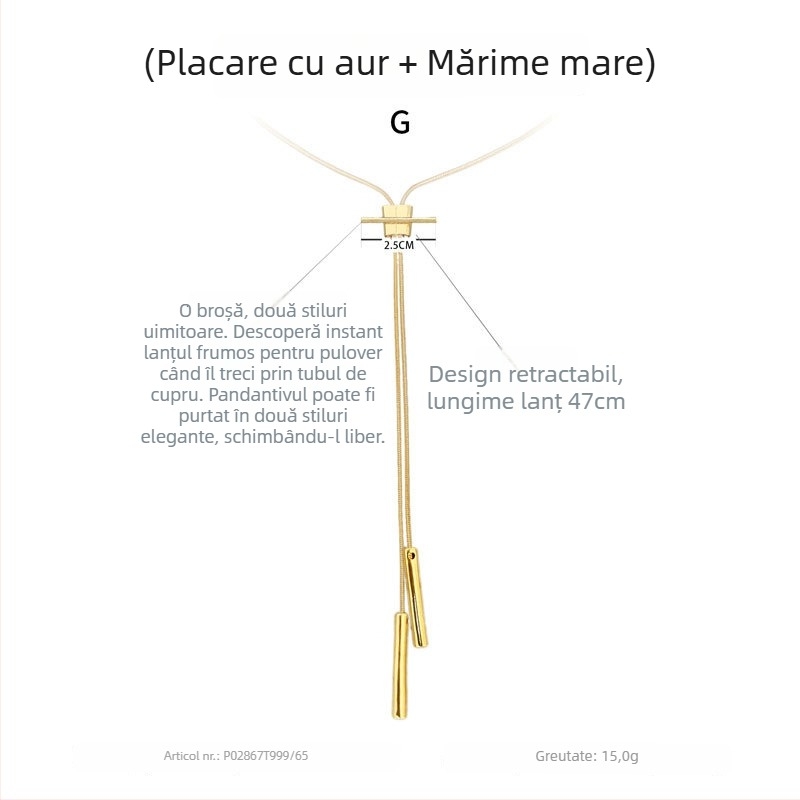 Colier lung din aliaj de cupru, lanț geometric pentru femei, stil fashion, toamna 2025