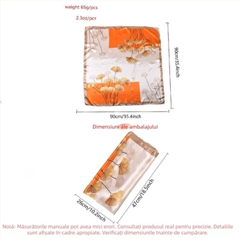 Șal pătrat de satin cu imprimeu de frunză de ginkgo, vară, pentru femei, imprimare