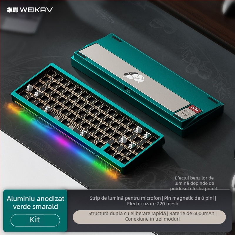 Weikav Nut65 Tastatură mecanică din aluminiu, structură gasket kit | Până la 87 taste, iluminare RGB, conectare prin cablu, cablu 1,5 m