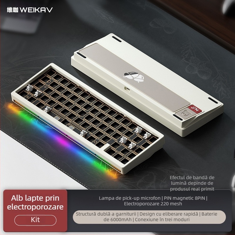 Weikav Nut65 Tastatură mecanică din aluminiu, structură gasket kit | Până la 87 taste, iluminare RGB, conectare prin cablu, cablu 1,5 m