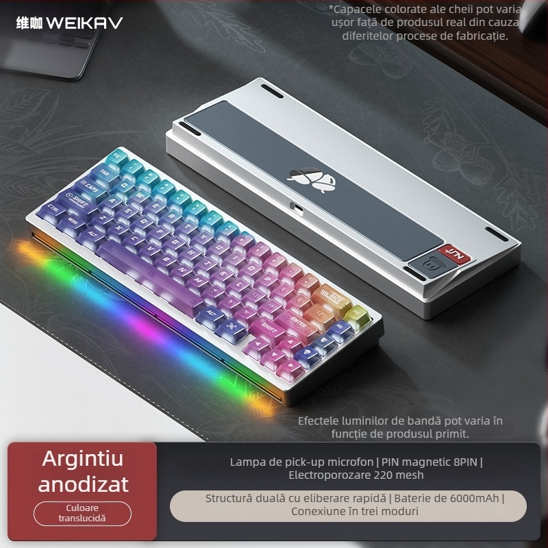 Weikav Nut65 Tastatură mecanică din aluminiu, structură gasket kit | Până la 87 taste, iluminare RGB, conectare prin cablu, cablu 1,5 m