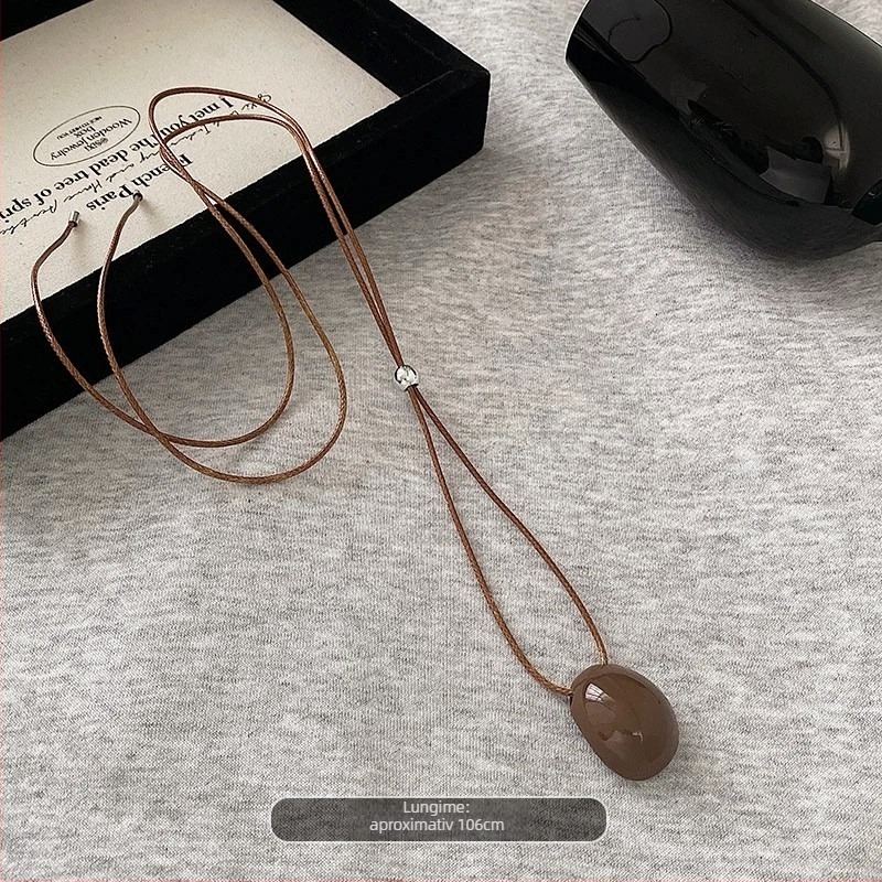 Colier lung din sfoară cerată cu mărgele, pandantiv în formă de mazăre, lanț clavicular vintage, aliaj, finisaj vopsea coaptă