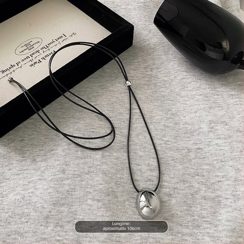 Lanț din aliaj, pulover retro, pandantiv în formă de mazăre, colier clavicular vintage, toamnă 2024