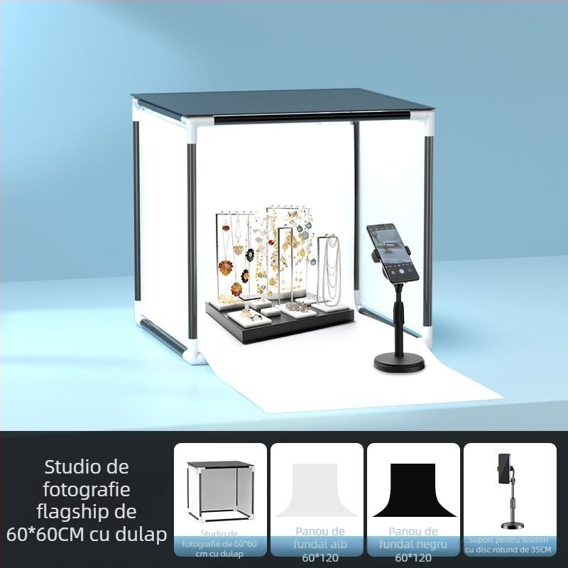 Lumină LED de umplere pentru fotografia bijuteriilor — studio foto portabil, 40W, trei temperaturi ale culorii, utilizare pe birou, iluminare moale fără umbre