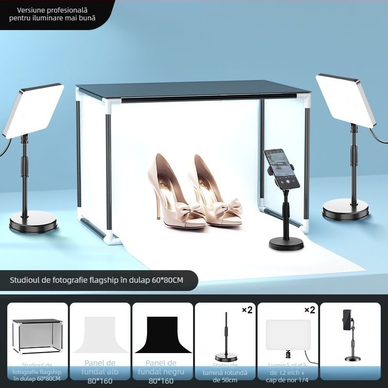 Lumină LED de umplere pentru fotografia bijuteriilor — studio foto portabil, 40W, trei temperaturi ale culorii, utilizare pe birou, iluminare moale fără umbre