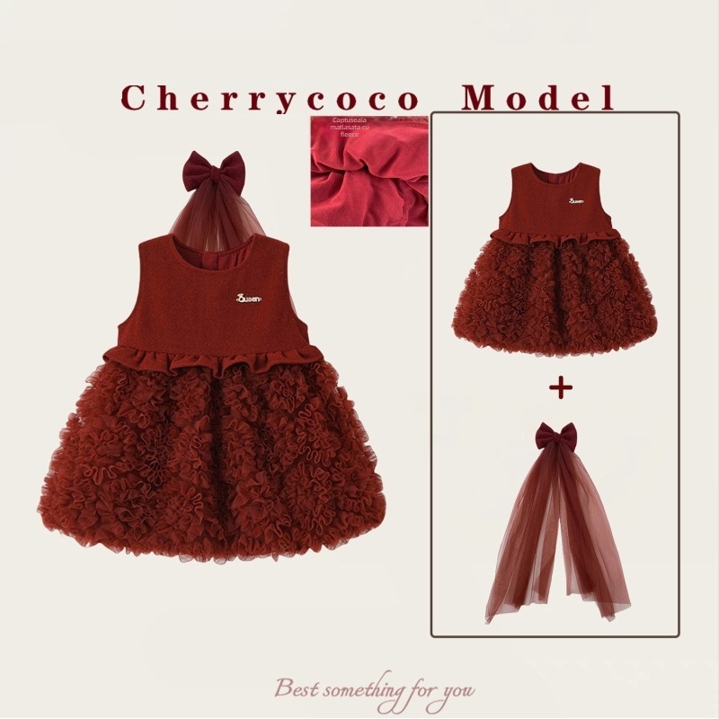Cherrycoco Rochie pentru fete – stil prințesă fără mâneci, Iarna 2025, material principal 80% fibre de celuloză regenerată, căptușeală 100% bumbac, pentru copii 3–8 ani