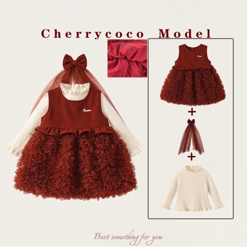 Cherrycoco Rochie pentru fete – stil prințesă fără mâneci, Iarna 2025, material principal 80% fibre de celuloză regenerată, căptușeală 100% bumbac, pentru copii 3–8 ani