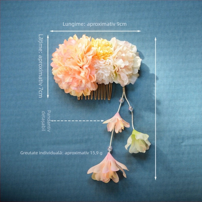 Accesoriu pentru păr, ornament floral din textil cu franjuri, stil japonez-coreean cu vânt, flori decorative, ambalat individual