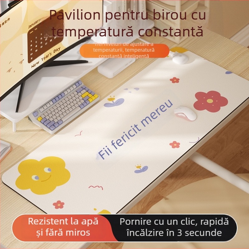 Tăbliță de birou încălzită, piele PU+PVC, pernă electrică de încălzire, pentru mâini calde, stil desen animat