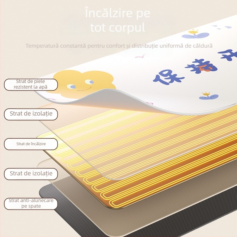 Tăbliță de birou încălzită, piele PU+PVC, pernă electrică de încălzire, pentru mâini calde, stil desen animat