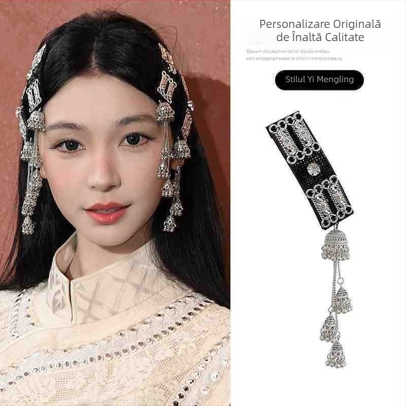 Clips de păr cu ciucuri, în stil etnic, din aliaj, placare electrolitică, încrustat cu pietre artificiale