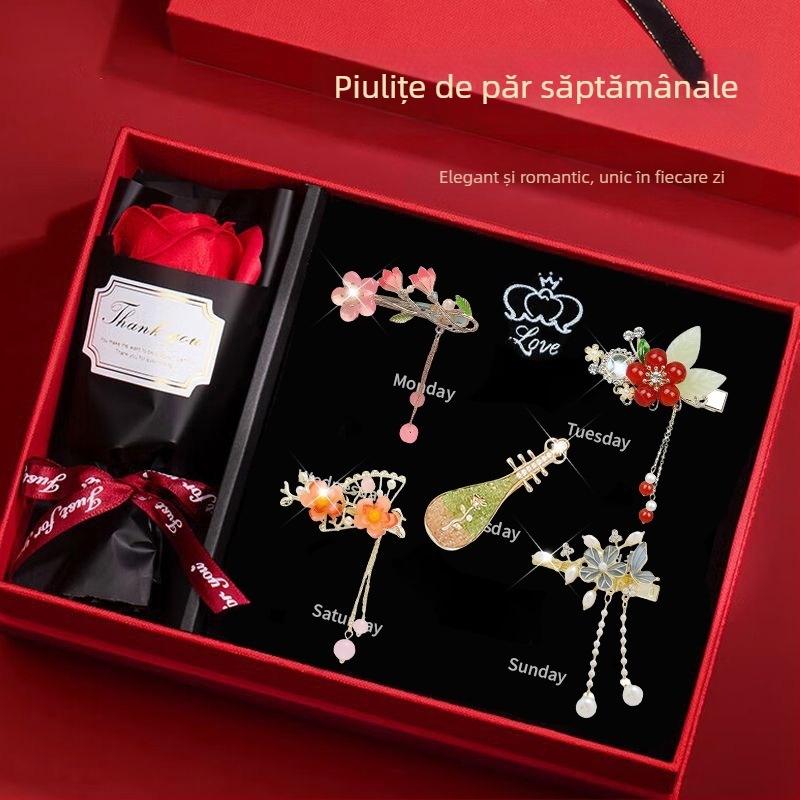 Clip de păr cu floare de trandafir, aliaj, placare electroplată, stil feminin coreean, accesorii de păr