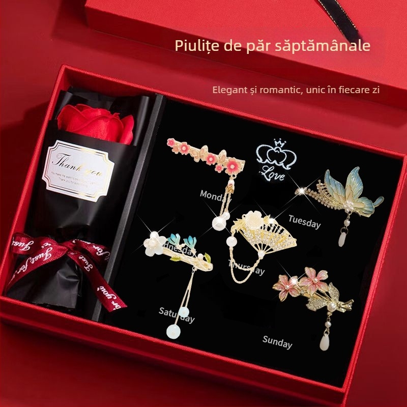 Clip de păr cu floare de trandafir, aliaj, placare electroplată, stil feminin coreean, accesorii de păr