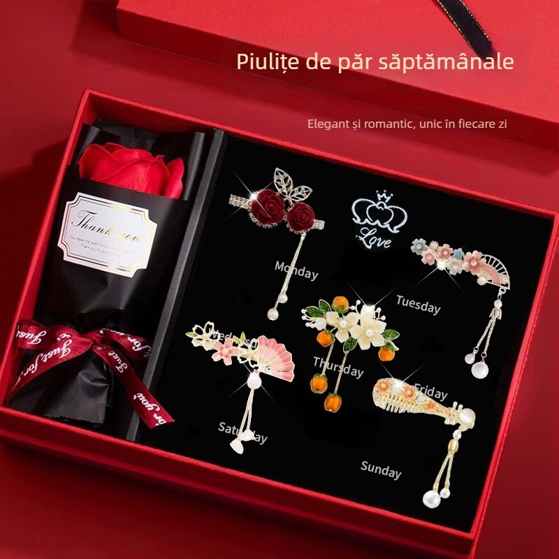 Clip de păr cu floare de trandafir, aliaj, placare electroplată, stil feminin coreean, accesorii de păr