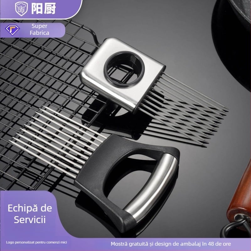 Suport pentru tăiat ceapă și legume din oțel inoxidabil 304 cu protecție pentru mână