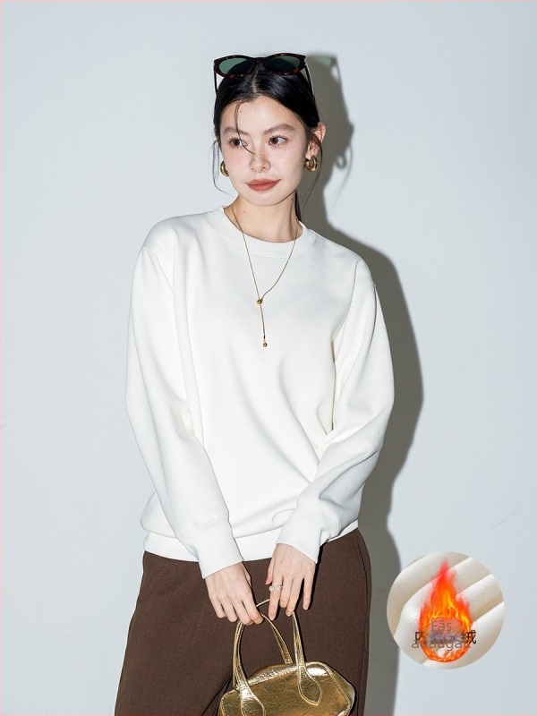 Hanorac din fleece pentru femei, guler rotund, mâneci lungi, croială lejeră, căptușeală groasă, toamna 2025