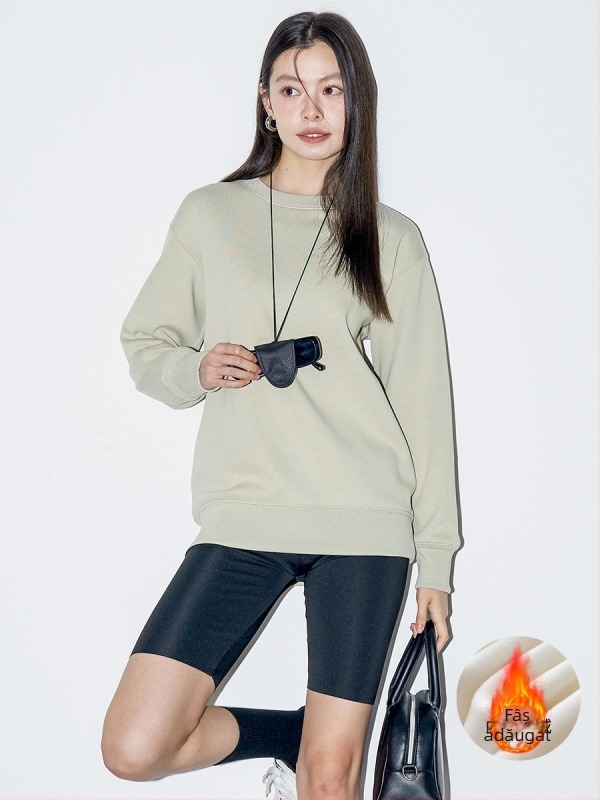 Hanorac din fleece pentru femei, guler rotund, mâneci lungi, croială lejeră, căptușeală groasă, toamna 2025