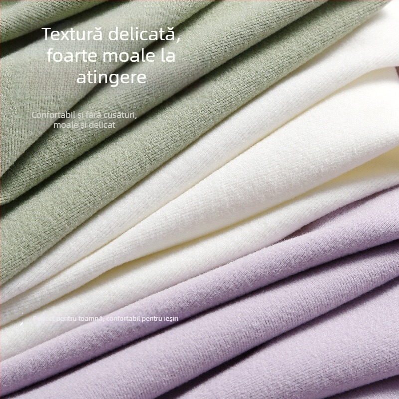 Set de pijamale feminin, top cu mânecă lungă și pantaloni, pentru toamnă-iarnă, poliester 90–95%, greutate țesătură 121–140 g/m2, guler rotund, pentru uz casnic