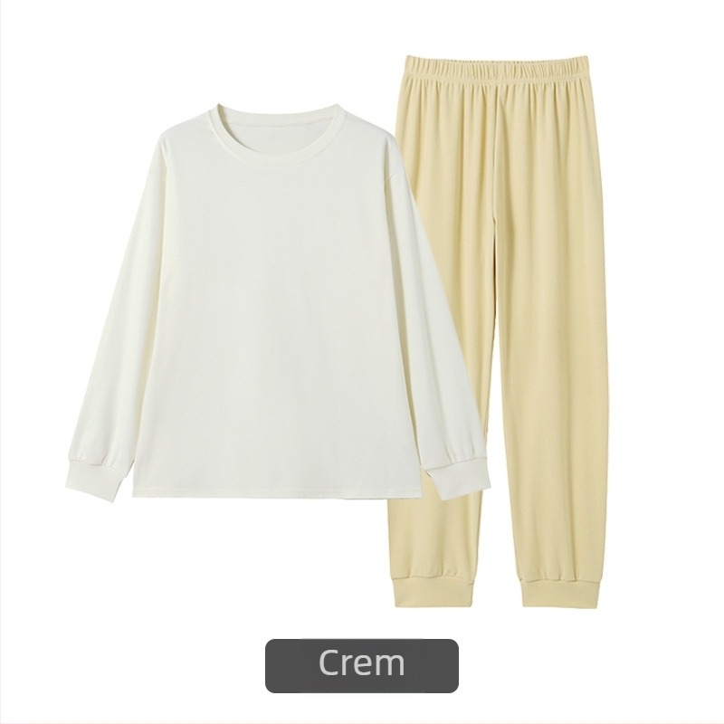 Set de pijamale feminin, top cu mânecă lungă și pantaloni, pentru toamnă-iarnă, poliester 90–95%, greutate țesătură 121–140 g/m2, guler rotund, pentru uz casnic