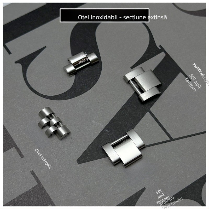 Extensie pentru curea de ceas din oțel inoxidabil — Time Chain Strap, compatibil cu curea Rolex din oțel, lansare vară 2025 (Brand: Time Chain Strap; Material: oțel inoxidabil; Compatibilitate: curea Rolex din oțel; Lansare: Vară 2025)