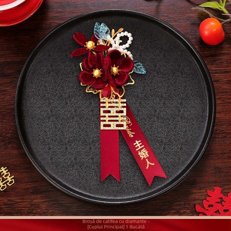 Romantic Celebration Set butoniere de nuntă cu flori de mătase – pereche pentru mire și mireasă, stil chinezesc, set complet de lux