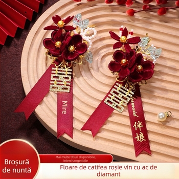Set butoniere de nuntă pentru mire și mireasă cu flori de mătase – set complet, stil chinezesc, marcă Romantic Celebration
