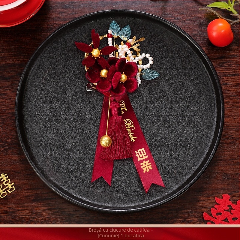 Set butoniere de nuntă pentru mire și mireasă cu flori de mătase – set complet, stil chinezesc, marcă Romantic Celebration