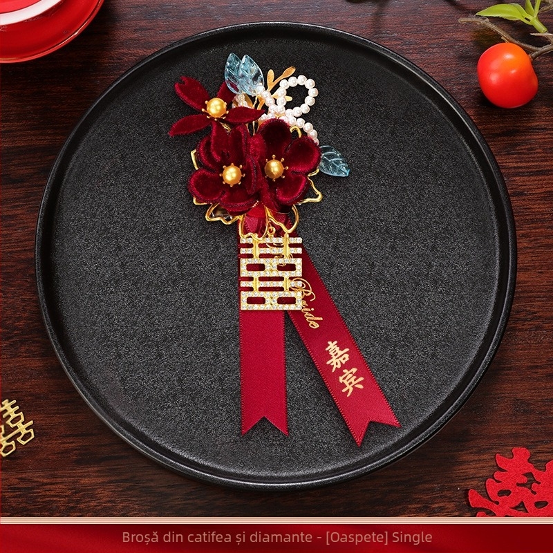 Set butoniere de nuntă pentru mire și mireasă cu flori de mătase – set complet, stil chinezesc, marcă Romantic Celebration