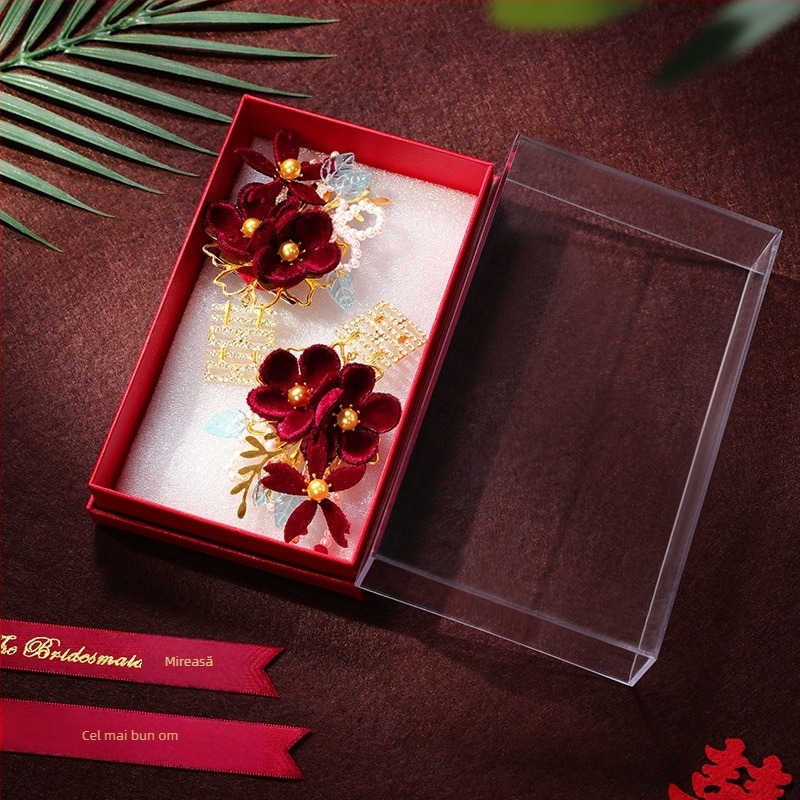 Butoniere de nuntă pentru mire și mireasă - flori de mătase, stil Chinezesc, marcă Romantic Celebration, set complet