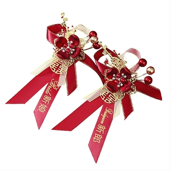 Set buchet de mireasă în cutie cadou – corsage de nuntă premium, set complet pentru mireasă, mire și părinți, stil chinezesc