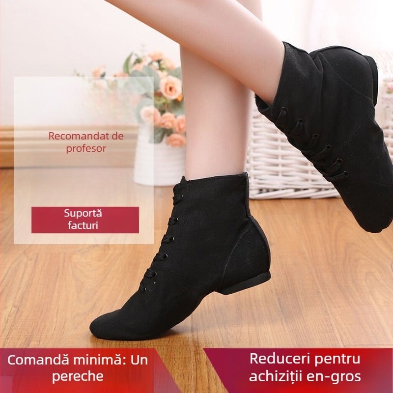 Pantofi de yoga unisex pentru adulți, talpă din piele, parte superioară din pânză, respirabili și rezistenți la uzură, potriviți pentru balet, dans modern și dans latino