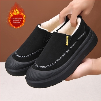 Papuci de casă pentru bărbați, iarnă: partea superioară din velur, talpă din cauciuc, anti-alunecare, căptușeală caldă, talpă groasă