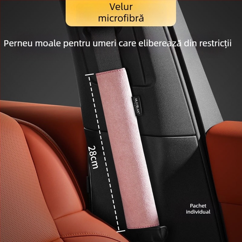 Protecție de umăr a centurii de siguranță auto din velur, design extins, universal pentru toate anotimpurile, cu procesare personalizată și imprimare logo; marca Cool Car Jun; greutate 0,2 kg