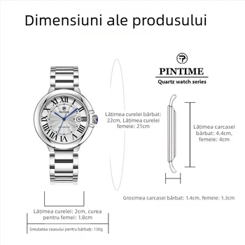 Ceas mecanic automat, Mișcare 222, Carcasă din aliaj de zinc, Curea din oțel inoxidabil, Rezistență la apă 30 m