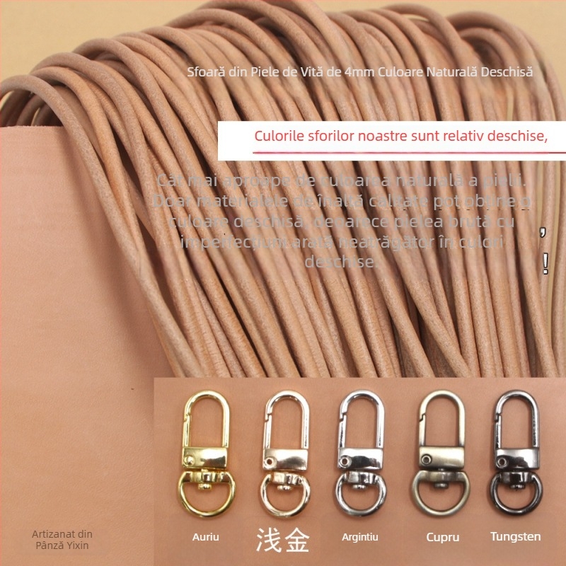 Bretea rotundă din piele de vițel, 4 mm, lucrată manual, pentru genți, bretea mică pentru purtare transversală, mâner pentru geantă, accesoriu pentru geantă