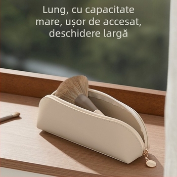 Geantă cosmetică pentru machiaj și pensule, din piele, design cu contrast, fermoar, multifuncțională și portabil
