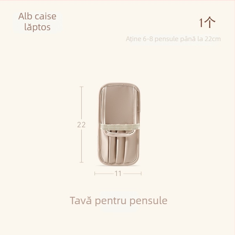Geantă cosmetică pentru machiaj și pensule, din piele, design cu contrast, fermoar, multifuncțională și portabil