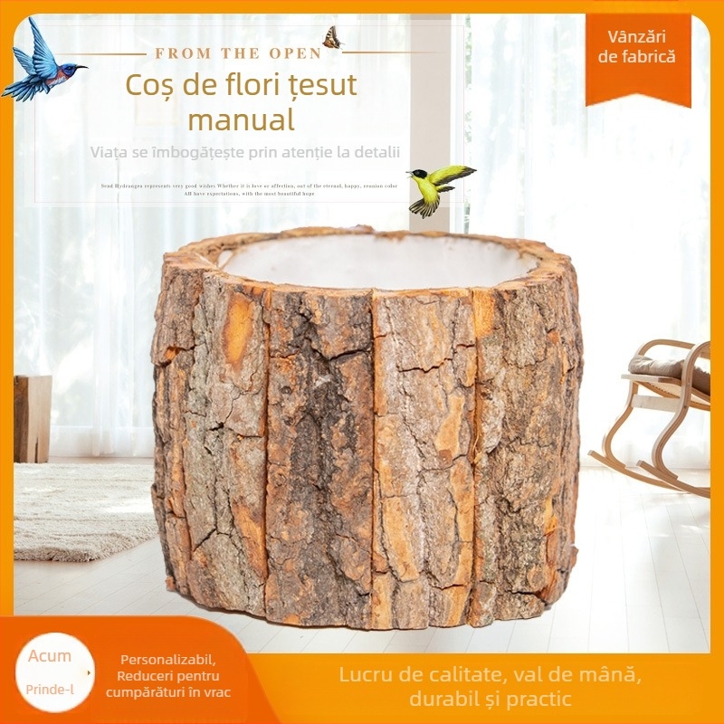 Ghiveci pentru flori și coș rustic din iarbă - țesut din iarbă, manufactură manuală, proces natural, personalizabil