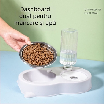 Vas dublu pentru pisici, cu design anti-răsturnare și distribuție automată de apă